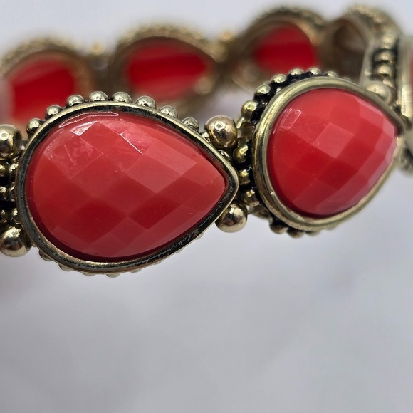 Napier Stretch Bracelet Facet Pink Tear Drops Gold‎ Tone Boho Elegant Preppy - Picture 6 of 9